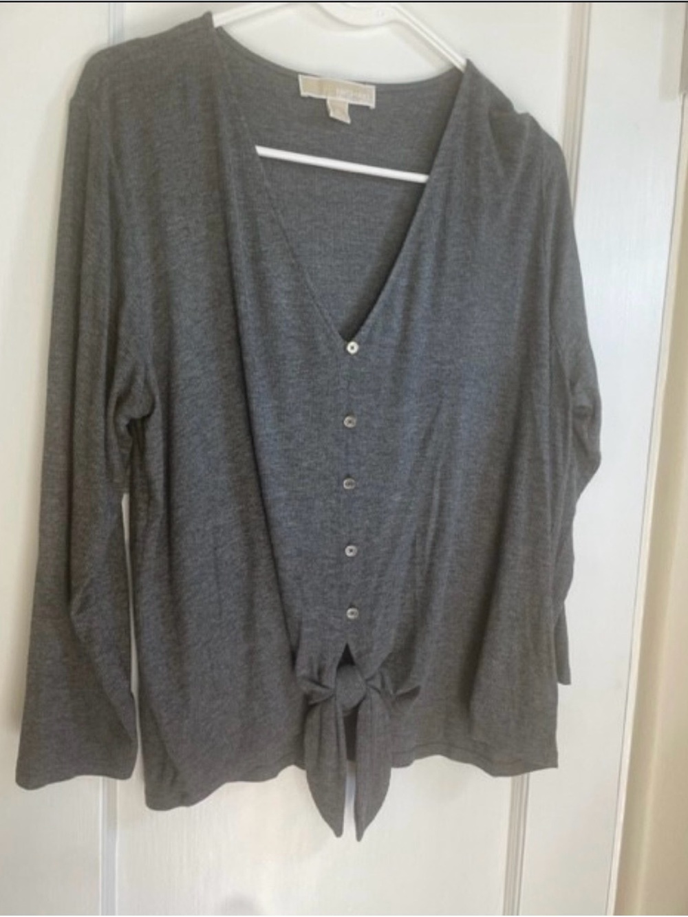 Michael Kors Gray Button-Front Tie Hem Topsize XL NWT